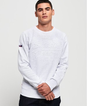 Superdry Premium Goods Embossed Debossed Férfi Pulóver Fehér | TRHUS6392